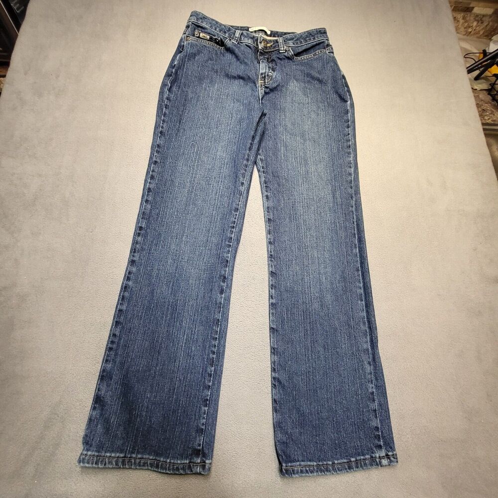 Lee Jeans Womens 10 Blue Natural Straight Leg Distressed Stretch Denim